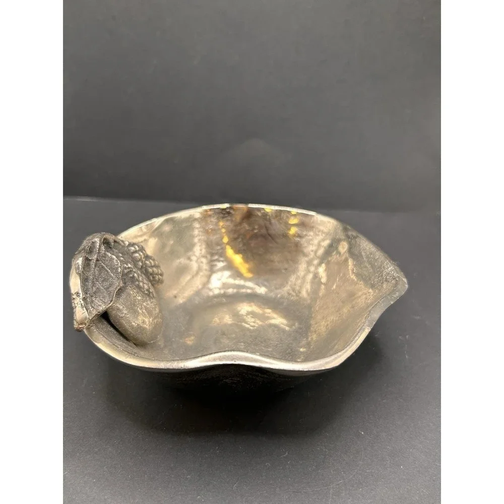Metal Pewter Home Decor Bowl Leaf Fruit Acorn Silver Candy‎ Trinket Center Dish